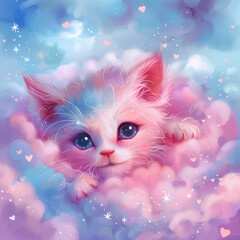 Cute pastel kitten illustration background