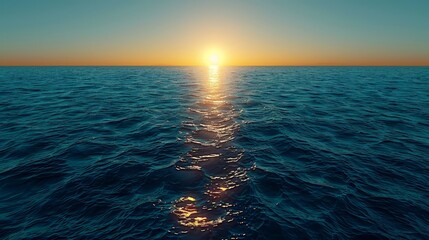   A large body of water with the sun rising over its horizon during early morning at the ocean - obrazy, fototapety, plakaty
