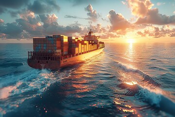 ultra realistic close-up image of a huge cargo ship where containers are visible on the ship - Powered by Adobe