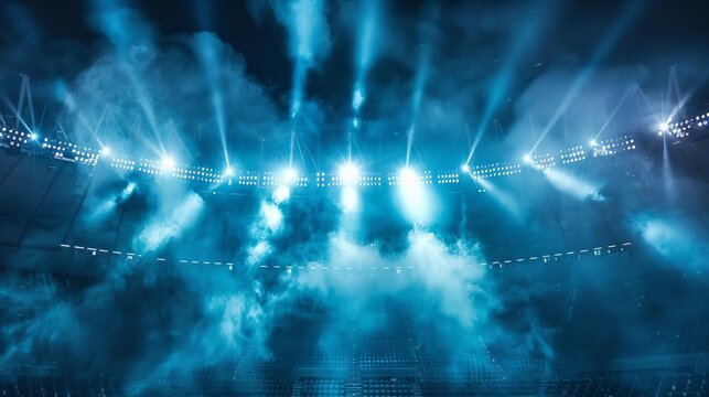 spotlights and smoke filling a stadium creating an electrifying atmosphere for a sports event or concert