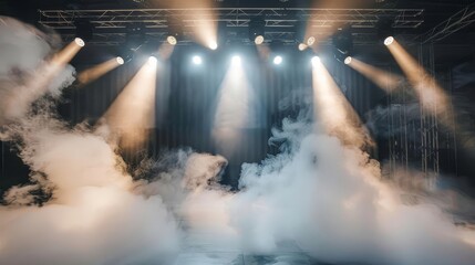 stage with white smoke and spotlights dramatic lighting illustration