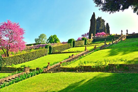 view of the Bardini garden, historic park of Villa Bardini located in the historic center of Florence in Tuscany, Italy