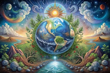 image illustrating care for the earth, planet and pure nature - obrazy, fototapety, plakaty