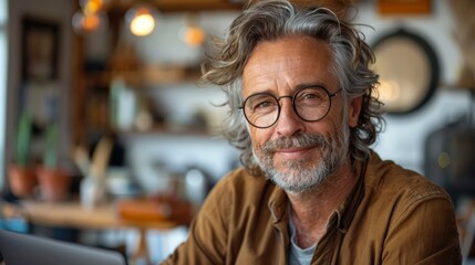 Happy Casual Worker Utilizing Laptop in Cozy Home Office Generative AI