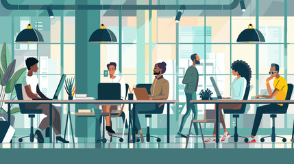 Diverse Business Professionals Working in Modern Office, Set of 25 Square Flat Style Vector Illustrations Depicting Meetings, Presentations, Teamwork, and Success