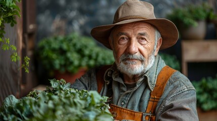 Serene Pastime: Elderly Gardener Tending Plants Generative AI