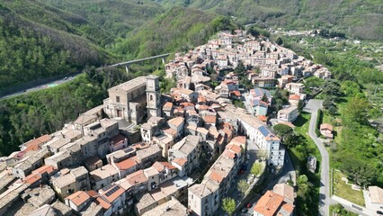 San Fili, Cosenza district, Calabria, Italy, view of the village with the church of Santissima...
