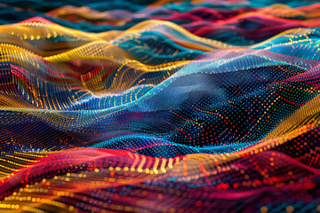 Fluid waves of color rippling across a digital canvas, each pixel a building block in a larger mosaic of abstract geometry, like a digital fingerprint of the artist's imagination. - Powered by Adobe