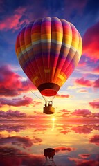 Obraz premium Hot air balloon in the sky at sunset, beautiful landscape