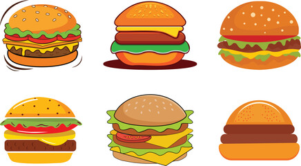 Flat style vector Burger, hamburger set
