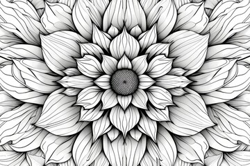 Flower Coloring Book, Black White Line Mandala, Coloring Flower Drawing Imitation