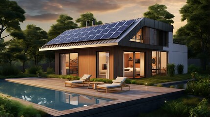 Modern house with solar panels
