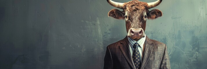 Cow in a Business Suit, Animal Businessman, Funny Bull Boss, Generative AI Illustration - obrazy, fototapety, plakaty