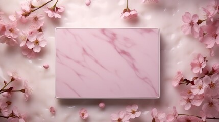 Pink Marble Tabletop Surrounded by Flowers