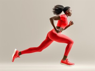 Woman in Red Top and Red Leggings Running