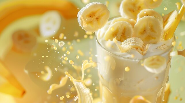 banana slices milkshakes drink splashed with banana