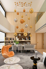 3d render of luxury home interior living room