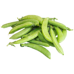 Fresh green peas isolated on white background.