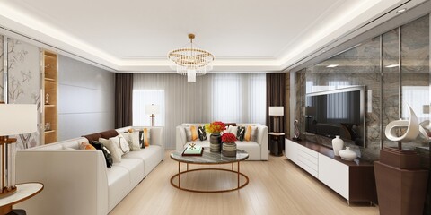 3d render of luxury home interior living room