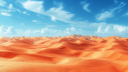   A group of sand dunes beneath a blue sky with wispy clouds in the distance