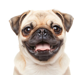 Obraz premium Cute happy pug family couple hug each other with different coat colors
