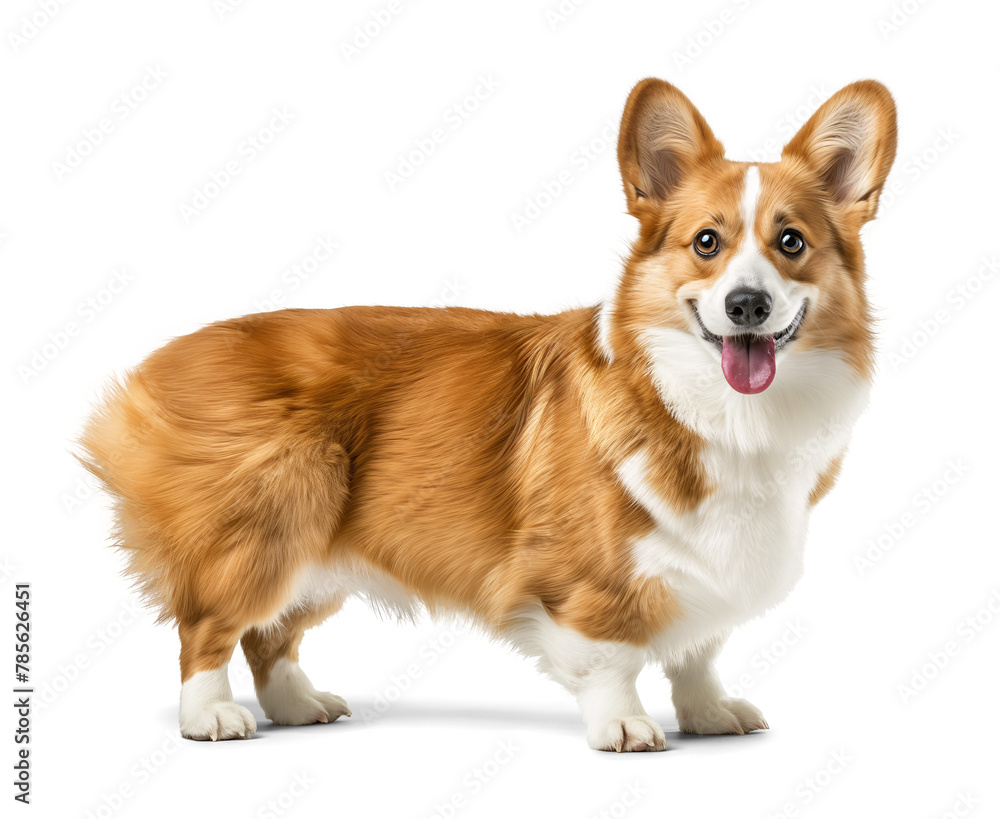 Poster pembroke welsh corgi dog in full body side profile view on isolated background