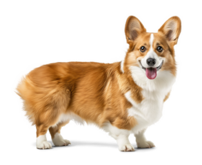 Pembroke welsh corgi dog in full body side profile view on isolated background