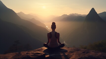 Serenity and yoga practicing,meditation at mountain range.