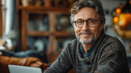 Obraz premium Middle-Aged Professional Working Remotely Generative AI