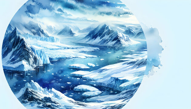 Ultra Realistic Watercolor of Polar Serenity: Serene Blues and Whites of Polar Regions in Earth Day Greeting Cards