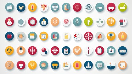 Set 200 Medecine and Health flat icons. Collection health care medical sign icons.