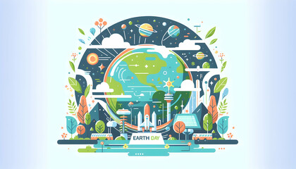 Earth Day Celebration: Simple Flat Vector Illustration of Natural Splendor and Nature's Finest on Isolated White Background