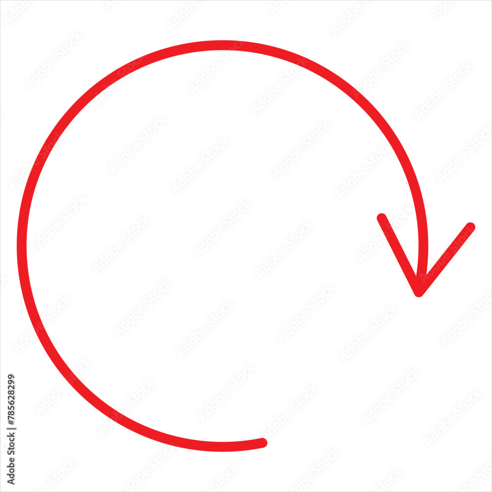 Poster red circle arrows icon set. round reload sign, repeat icon, rotate arrow symbol, vector illustration