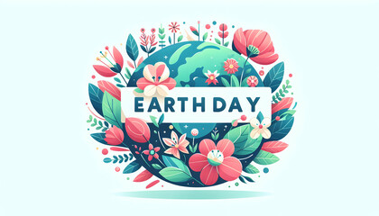 Flat Vector Floral Earth Day Tribute: An Illustration Celebrating the Beauty and Health of Our Planet with Earth Day Theme and Isolated White Background