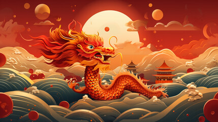 Background with Chinese dragon. Traditional China symbol. Asian mythological color animal.
