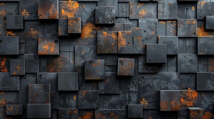 Rustic Futuristic Iron Wall with Square Patterns Generative AI