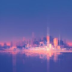 Luminous Urban Skyline Painting with Electric Hues for Advertising and Branding