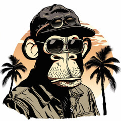 cool monkey on vacation illustration