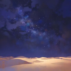 Breathtaking Illustration of a Starlight-Illuminated Sand Dune, Perfect for Advertisement and Branding