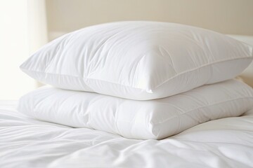 Fototapeta na wymiar White folded duvet lying on white clean bed background.