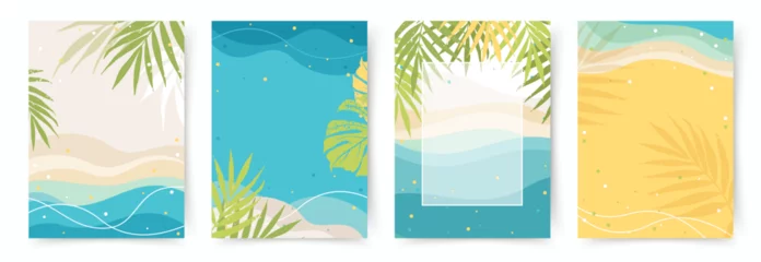 Foto auf Acrylglas Colorful Summer and Travel Background. Theme of vacation and Beach. Editable vector templates with Exotic Nature elements for poster, banner, cover, card, story, summer Sale © Feodora_21
