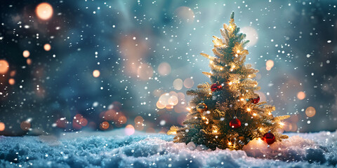 Fototapeta na wymiar Christmas tree on snow winter