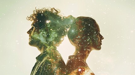 double exposure of man and woman back to back