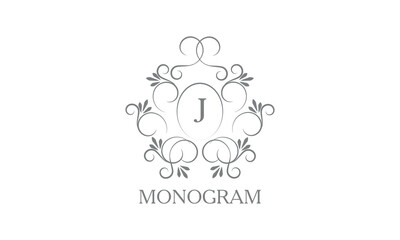 Stylish, elegant initial letter J monogram design in vector style. Emblem, logo for restaurant, boutique, jewelry, business.