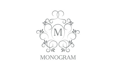 Stylish, elegant initial letter M monogram design in vector style. Emblem, logo for restaurant, boutique, jewelry, business.