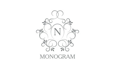 Stylish, elegant initial letter N monogram design in vector style. Emblem, logo for restaurant, boutique, jewelry, business.