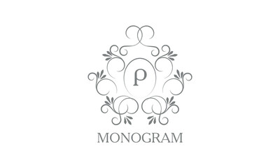 Stylish, elegant initial letter P monogram design in vector style. Emblem, logo for restaurant, boutique, jewelry, business.