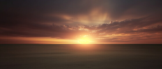 Fototapeta premium Serenity at Dusk: A Breathtaking Ocean Sunset with Radiant Clouds and a Tranquil Sea 