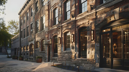 An adaptive-reuse boutique hotel in a historic building preserving original architectural elements while incorporating modern sustainable practices like geothermal cooling and LED lighting.