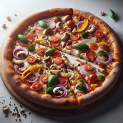 Pizza on the table on a light background on the table, Generative AI